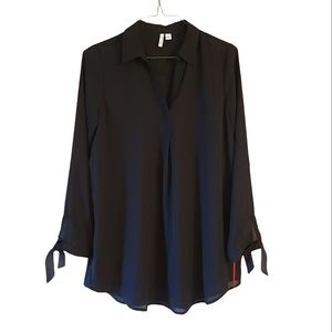 NWT Elle Black Blouse with Ribbon Sleeves